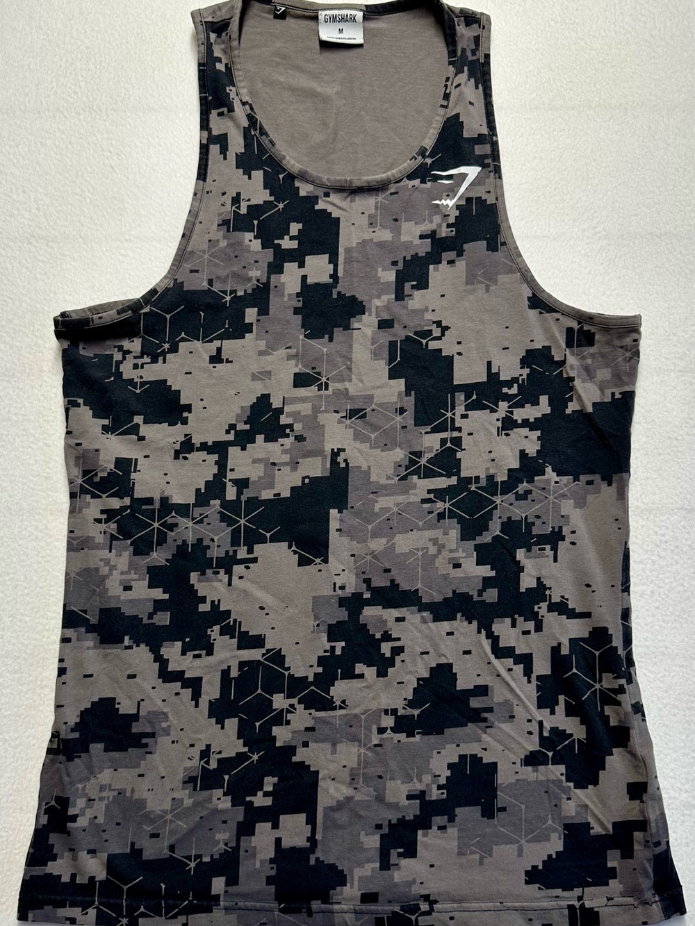 Gymshark Men’s Medium Gray Black Digital Camo Workout Tank Top